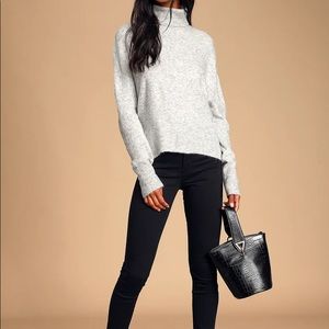 NWT Lulus Well Read Heather Grey Knit Turtleneck Sweater